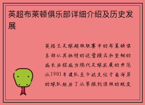英超布莱顿俱乐部详细介绍及历史发展